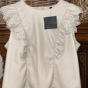Marc New York Women's faux leather Ivory top with Eyelet Ruffles NEW!
